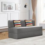 Dr. Smith Folding Sofa Bed for Living Room/Office |4x6 feet, 2 Seater| Sofa Cum Bed with Cushion Jute Fabric - Grey