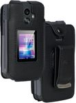 Case for TCL Flip 3 Phone, Nakedcellphone [Black Vegan Leather] Form-Fit Cover [Built-in Screen Protection] and [Metal Belt Clip] for T435 (2024)