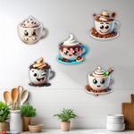 MustHome Kitchen Decoration Items, Coffee Cups | Cute Smile Cup and Cups Kitchen Wall Decor | Stickers Wall | Wall Reusable Stickers, Reusable Sticker s Large, Set of 5, Wood