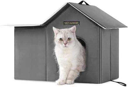 Rest-Eazzzy Outdoor Cat House, Feral Cat House Insulated with Mat and Clip, Weatherproof and Insulated, Cat Beds for Cats Kittens Puppies, Never Blow Away (Grey, M 13" X 17" X 20")