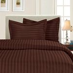 Elegant Comfort Best, Softest, Coziest 3-Piece Duvet Cover Sets! - 1500 Premier Hotel Quality Luxurious Wrinkle Resistant 3-Piece Damask Stripe Duvet Cover Set, Full/Queen, Chocolate Brown