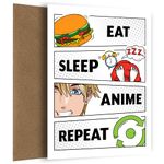 Anime Birthday Card for Teens Boys and Girls - Eat Sleep Anime Repeat - Japanese Anime Card - Son Daughter, Brother, Sister 12th 13th 16th, Eat Sleep Repeat Card, Anime