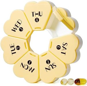 MOLN HYMY Cute Weekly Pill Box 7 Day, Round Floral Pill Case Organizer 1 time a Day, Yellow Pill Container Once Daily, Large Medicine Dispenser for Vitamin/Fish Oil/Medication/Supplement