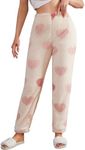 Verdusa Women's Buffalo Plaid Print Fuzzy Pajama Pants Loungewear Sleep Pants Heart Apricot Large