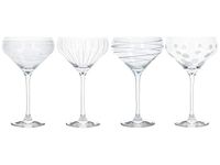 Mikasa Cheers Champagne Saucers, Crystal Retro Champagne Glasses, Silver Design, 400ml, Set of 4