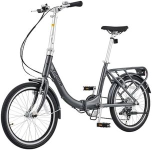 Viribus Folding Bike, 20 inch Lightweight Foldable Bike for Adults 7 Speed with Aluminum Frame, Basket & Rear Rack, Step Through Collapsible Bike for Women Men Seniors City Commuter, Grey