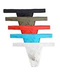 Summer Code Mens Micro Mesh Stretch Thong T-Back Sexy Underwear, 5-pack Mix 2, M