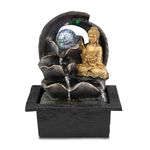 Indoor Tabletop Fountain Water Feature LED Lights Polyresin Statues Home Decoration (Crystal Ball Buddha Fountain)