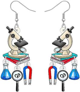 DOWAY Acrylic Cute Cartoon Teacher Earrings Fun Back to School Dangle for Women Girls Kids Gifts Bulk (Microscope)