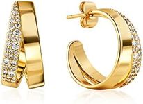 Barzel 18K Gold Plated Half Hoop Cubic Zirconia Earrings for Women - Made In Brazil