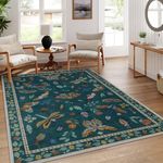 Lahome Insect Print Area Rugs 8x10, Non Slip Washable Rugs for Living Room 8x10 Rug, Soft Modern Bedroom Rug 8x10 Under Bed Ultra-Thin Large Carpet for Dining Room Office Playroom(8'x10',Dark Green)