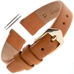 Gilden Ladies 10-14mm Classic Calfskin Fashion Color Flat Leather Watch Band F60, Tan, Gold-Tone Buckle, 12mm, Standard, Classic