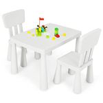 COSTWAY Kids Table and Chair Set, Children Multi Activity Desk with 2 Chairs, 3-Piece Toddler Furniture Set for Eating, Drawing, Writing, Craft, Snack Time, 77 x 55 x 50 cm (White)