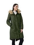 WenVen Women's Winter Warm Hooded Sherpa Lined Parka Jacket Army Green M