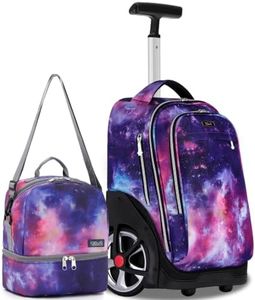 NEW TILAMI 19 Inch Rolling Backpack with Lunch Bag School, Purple Starry