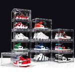 AOHMPT 12 Pack Shoe Box,Drop Front Shoe Box,Clear Plastic Stackable Sneaker Box,Shoe Containers,Acrylic Shoe Display Case,Sneaker Storage,Fits Up to Size 15