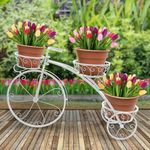 OlkaFred 3-Pot Cycle Planter Metal Stand for Garden and Household Use Flower Pot Holder Stands: Shelves, Racks, and Tiered Iron (White)