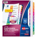 Avery Extrawide Ready Index Dividers, Laser/Ink Jet, 9.5 x 11 Inches, Assorted, 10 Tabs, 1 Set (11165)