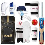 Snaga Champ Cricket Kit School Backpack Full Kit for Small Boys - Girls Cricket Kit with Bat Complete Cricket Equipment Leather Ball Kashmir Willow Bat RH (Size 4 for 8 to 9 Years)