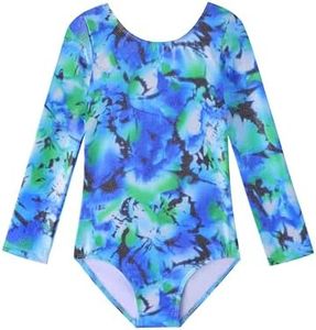 HOZIY Toddler Girls Gymnastics Leotards Long Sleeve for Girl 2t 3t Kids Leo Dance Clothing Clothes Apparel Flower Floral Green Blue Tie Dye Style Sparkly Sparkle Glitter