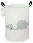 FANKANG Laundry Hamper Storage Bins Nursery Hamper Canvas Foldable with Waterproof PE Coating Large Storage Baskets for Kids Toys Room, Nursery, Home,Gift Basket, Office, Bedroom (Gray Love Elephant)