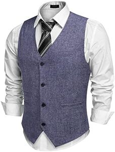 COOFANDY Men's Formal Waistcoat Regular Fit Business Dress Vest 6 Button Blue X-Large