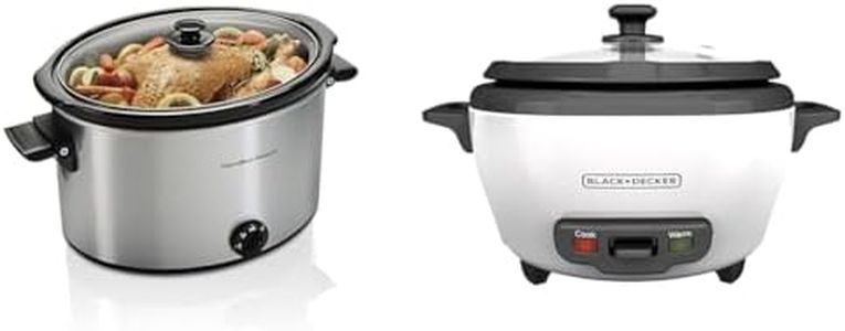 Hamilton Beach 10 Quart Slow Cooker (33190F) + BLACK+DECKER 2-in-1 Rice Cooker & Food Steamer (6-Cup Capacity)