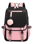 SellerFun Teenage Girls' Backpack Middle School Students Bookbag Outdoor Daypack with USB Charge Port (4# Black Pink,21 Liters)