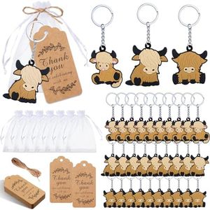 Kigeli 36 Sets Highland Cow Party Favors Baby Shower Keychains with Organza Bags Thank You Tags Cow Exchange Gifts for Gender Reveal Classroom Rewards Cow Party Supplies(Assorted Style)