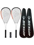 Dunlop Hyper Tour Squash Racket Twin Pack, inc Protective Cover & 3 Squash Balls