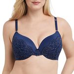 Maidenform Women's Love the Lift Underwire Demi Bra, Smoothing Lace-Trim Bra with Push-Up Cups, Navy Eclipse/Rose Gold, 34C