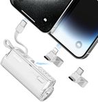 SHARGE Flow Mini Portable Charger, 5000mAh Mini Power Bank with Dual Plugs and Built in Cable, USB-C Lightning External Battery Pack for iPhone 16/15/14, Samsung S23, Note20, LG, Huawei (White-AU)