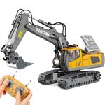 Mscredse Remote Control Excavator 11 Channel RC Excavator Truck Toys 1/20 Scale 2.4Ghz Construction Vehicles with Metal Shovel 680° Rotation for Kids Boys Age 4-7 8 9 10 Year Old (Yellow)