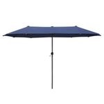 PHI VILLA 2x3.8m Garden Parasol Umbrella for Sun Protection Patio Outdoor Umbrella Waterproof with Crank,Navy Blue