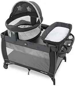 Graco Pack n Play Dome LX Playard with Baby Bassinet, Lightweight Portable Crib, Push-Button Fold Travel Crib, Redmond, Convertible