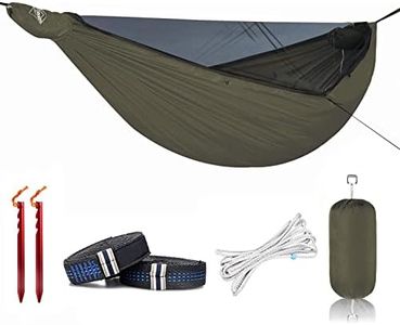 Onewind 11Ft Camping Hammock with Mosquito Net and Structure Ridgeline, Lightweight Portable Double Hammock with 12ft Tree Straps, Ideal for Camping, Hiking, Backpacking, OD Green