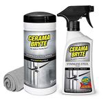 Cerama Bryte Protective Stainless Steel Appliance Cleaner & Polish Kit - High Strength Mineral Oil Formula - Includes 16 oz Spray, 35 Wipes, Large Microfiber Cloth