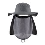 Magracy Men‘s UPF50+ Sun Protection Hat Wide Brim Safari Hat with Neck Flap Face Cover Fishing Hat Pop Grey