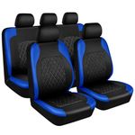 Leather Car Seat Covers Full Set,Universal Front Rear Seats Protectors Set,Soft & Breathable Car Seat & Headrest Covers with Airbag Compatible,Waterproof Cushion Cover for Most Cars,Vans,SUVs (Blue)