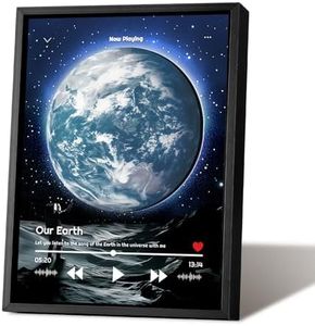 Music Picture Frame Bluetooth Speaker - Rotating Turntable Wireless Speaker Song Plaque, Light Up Music Plaque Art Paintings Frame with LED Light, Home Desk Decor Gifts for Men & Women (Earth)