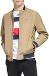 Tommy Hilfiger Men's Lightweight Varsity Rib Knit Bomber Jacket, Khaki, Large