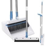 MASTERTOP Long Handled Dustpan and Brush Set, Sweeping Broom Sets with Floor Squeegee & Comb Teeth, Set of 3 Upright Broom and Dust Pan Set for Indoor, Outdoor, Home, Lobby, Kitchen, Office, Room