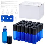 BENECREAT 30 Pack 5ml Cobalt Blue Glass Roller Bottles Essential Oil Roller Bottle with Stainless Steel Roller Balls, 10PCS Pipettes and 4PCS Funnel for Essential Oils