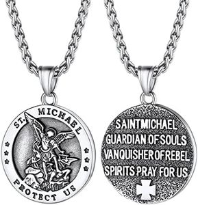 PROSTEEL Collier Saint Michel Homme Acier Inoxydable Pendentif Médaillon Bijou Amulette
