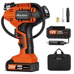 Avid Power Tire Inflator Portable Air Compressor, 20V Cordless Rechargeable Battery Tire Pump w/ 12V Car Power Adapter, Digital Pressure Gauge, Auto Air Pump for Many Inflatables (Orange)