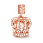 GNOCE Crown Charms 925 Sterling Silver "You are The Queen" Pendant Charm 18K Rose Gold with Cz Crown Bead Fit All Bracelet Necklace