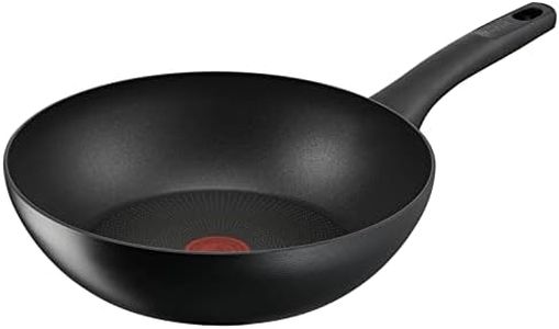 Tefal Wok Hard Titanium On - Sartén Wok antiadherente de 28 cm, revestimiento antiadherente Thermo-Signal, base Thermo-Fusion, resultados rápidos, embalaje ecológico, fabricado Francia, apto inducción