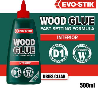 EVO-STIK Extra Strong Wood Glue 500ml – Fast Setting, Dries Clear