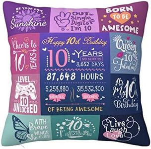 10th Birthday Gifts for Girls, Birthday Gifts for 10 Year Old Girl Pillow Covers 18”x18”,10th Birthday Decorations for Girls, 10th Birthday Gifts, 10 Year Old Girl Gift Ideas for Sister Granddaughter