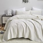 Tache 3 Piece Powder Snow Cotton Matelasse Solid Ivory Off White Quilt Bedspread Set, King